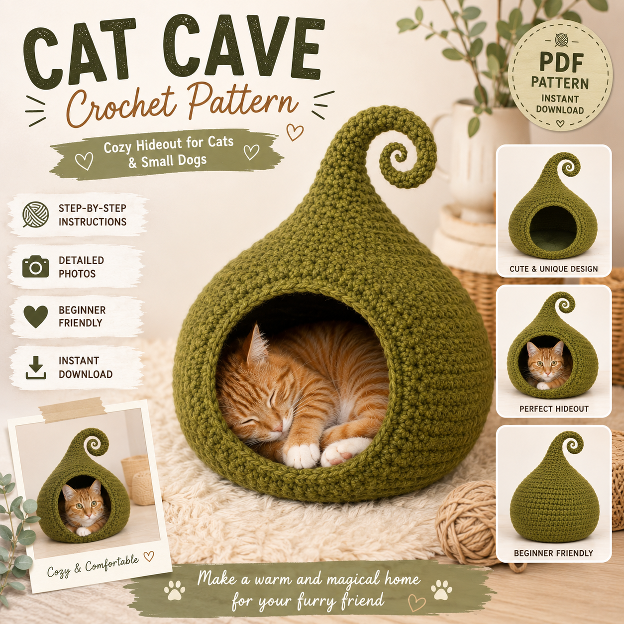 Cat Cave Crochet Pattern Digital PDF Instant Download